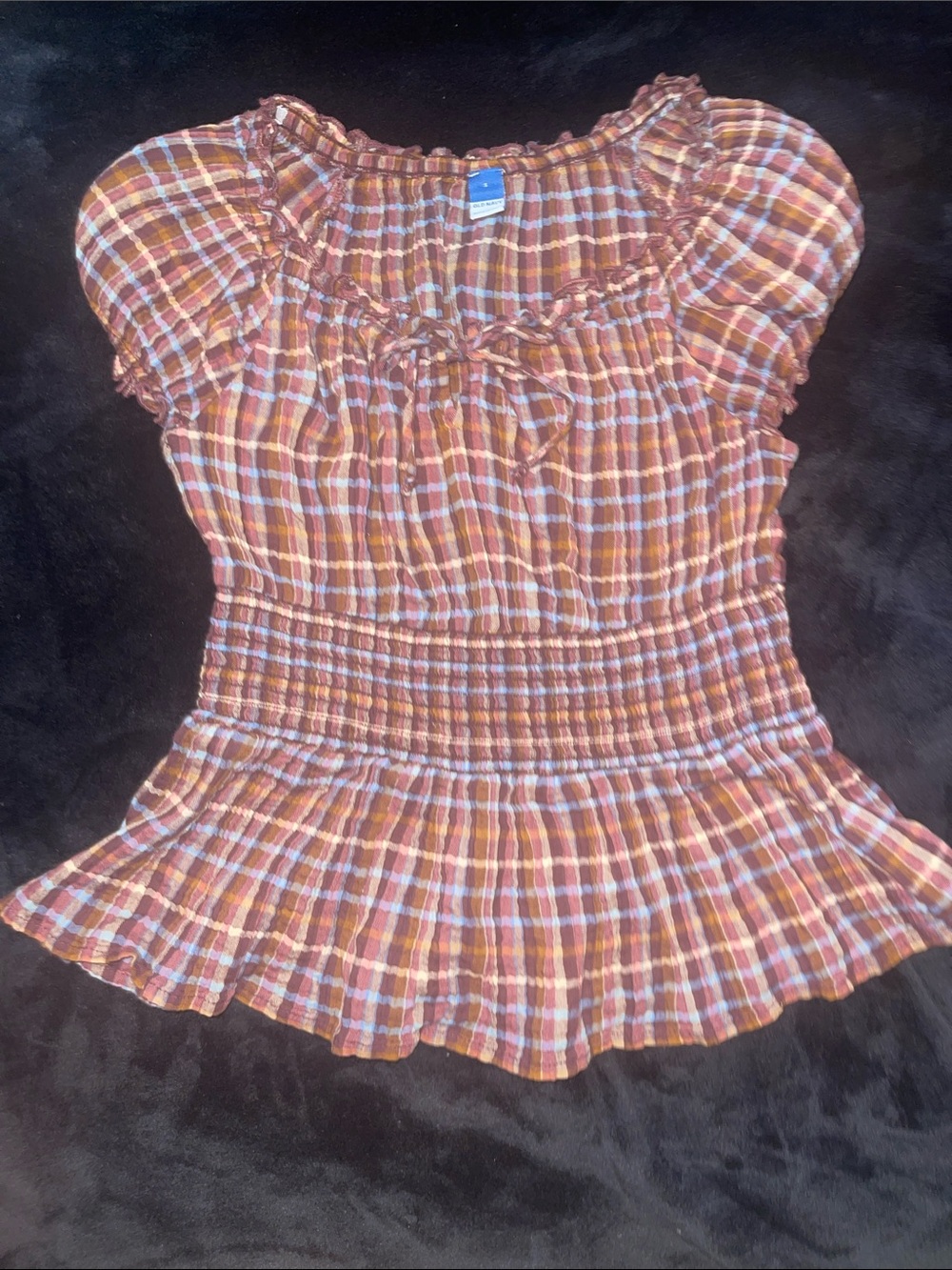 Old Navy Rust Multi Smocked Plaid Peplum Dress